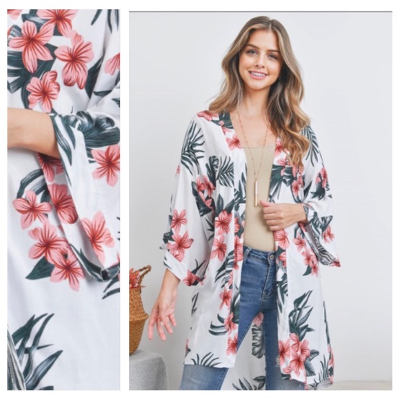 Swim Coverup Kimono With Sleeves Floral Boho Chic Festival One Size S-2XL - Picture 3 of 9